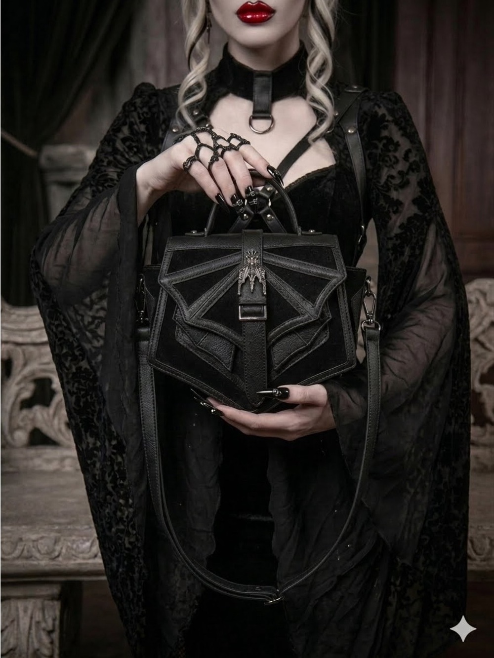 Restyle Night Creature Gothic Batwing Black Satchel Handbag